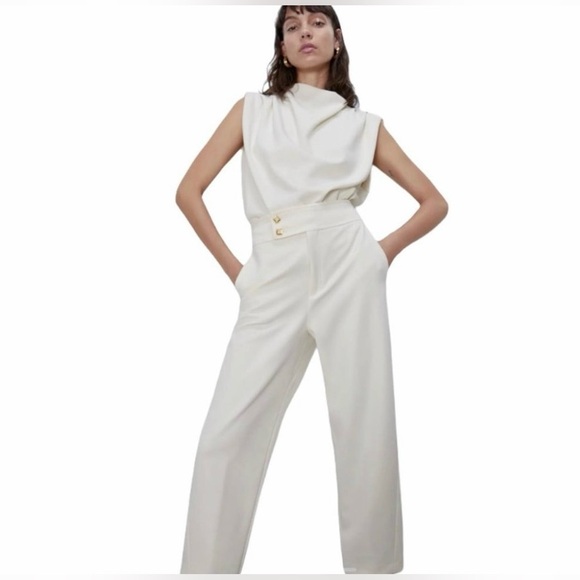 Zara Cream Pleated Trousers High Waist XS - Picture 2 of 14